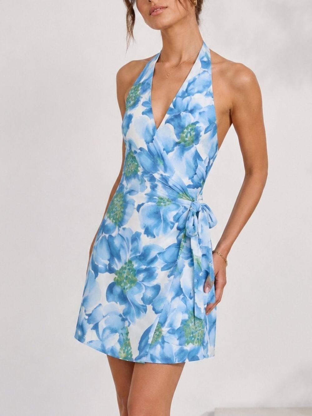 Reformation Eddis Mini Wrap Dress Blue Floral XL